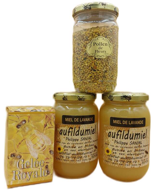 1 Gelée royale, 1 Pollen, 2 Lavande crémeux - aufildumiel en stock
